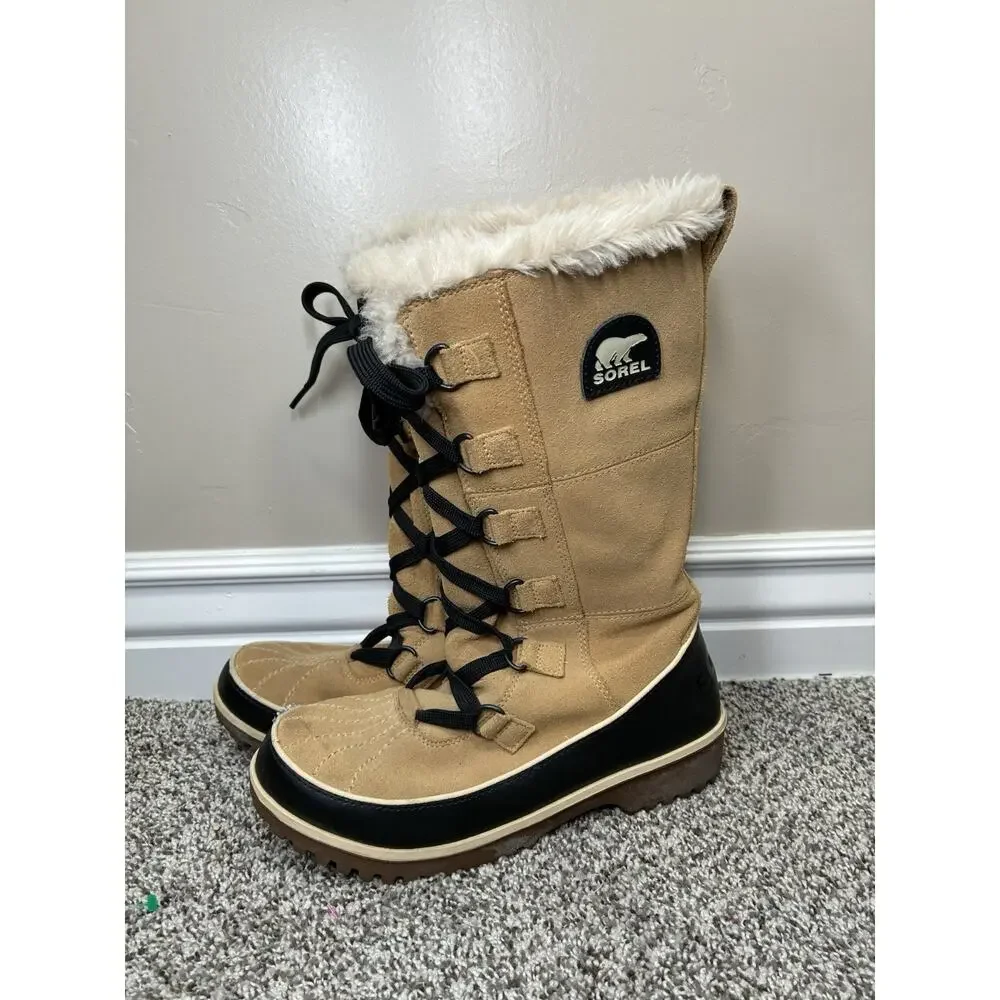 Sorel Tivoli High Womens 7 Curry Tan Suede Faux Fur Tall Winter Snow Boots